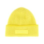 Gele Wollen Blend Beanie Hoed Jacquemus , Yellow , Unisex