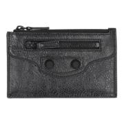 Studded Leather Card Holder Balenciaga , Black , Heren