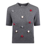 Rose Appliqué Gebreide Trui Msgm , Gray , Dames