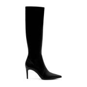 Elegante Zwarte Leren Laars Carmen Parallele , Black , Dames