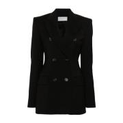 Zwarte Wollen Blazer Double-Breasted Jas Sportmax , Black , Dames