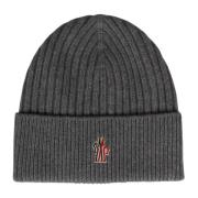 Geribbelde wollen beanie met logo patch Moncler , Gray , Heren