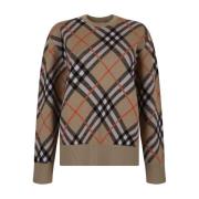 Vintage Check Intarsia Gebreide Trui Burberry , Brown , Dames