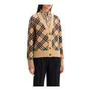 Kasjmier Boxy Cardigan met Ruitpatroon Burberry , Beige , Dames