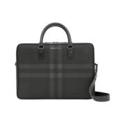 Houtskool Check en Leren Aktetas Burberry , Black , Dames