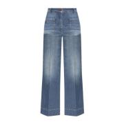 Blauwe Geborduurde Logo Jeans Victoria Beckham , Blue , Dames