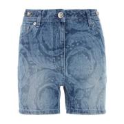 Stijlvolle bedrukte denim shorts Versace , Blue , Dames