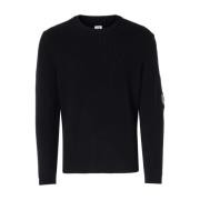 Zwarte Ribgebreide Crew Neck Trui C.p. Company , Black , Heren