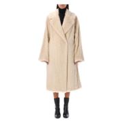 Faux-Fur V-Neck Coat Cream Aw24 Stand Studio , Beige , Dames