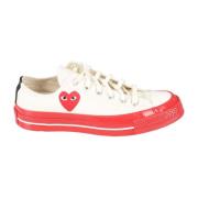 Rode Zool Lage Top Sneakers Comme des Garçons Play , White , Heren