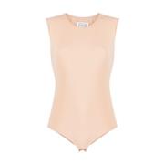 Beige Mouwloze Bodysuit met Wit Stiksel Maison Margiela , Beige , Dame...