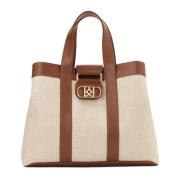 Bruin en beige stof en leren handtas Kazar , Beige , Dames