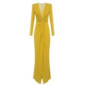 Gouden Knoop Lange Mouw Rode Tapijt Jurk Elisabetta Franchi , Yellow ,...