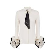 Gerimpeld Georgette Blouse met Sjaal Elisabetta Franchi , White , Dame...