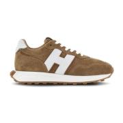 Bruine Suède Sneakers met Logopatch Hogan , Brown , Heren