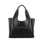 Gestructureerde leren shopper met Maxi H Hogan , Black , Dames