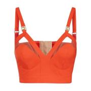 Katoenen Corset Top met Cut-Out Elisabetta Franchi , Orange , Dames