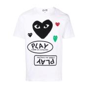 Wit T-shirt met hartlogo-print Comme des Garçons Play , White , Heren