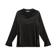 Zijde Satijnen Blouse Maliparmi , Black , Dames