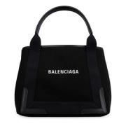 Canvas Tote Bag met Leren Afwerking Balenciaga , Black , Dames