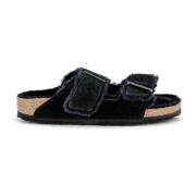 Gezellige Zwarte Suède Platte Schoenen Birkenstock , Black , Dames