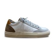 Witte Sneakers met Grijze en Bruine Details P448 , White , Heren