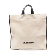 Canvas Leren Tote Tas Zwart Jil Sander , White , Dames