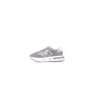 Grijze Logo Sneakers Leren Rubberen Zool Premiata , Gray , Dames