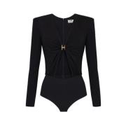 Zwarte Jersey Bodysuit met Uitsnijding Elisabetta Franchi , Black , Da...