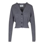 V-hals Wol Cardigan met Geribbelde Manchetten Solotre , Gray , Dames