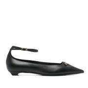 Zwarte leren ballerina met kristaldetail Alevi Milano , Black , Dames