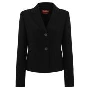 Zwarte single-breasted jas met V-hals Max Mara Studio , Black , Dames