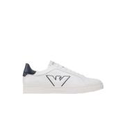 Witte Logo Sneakers Blauw Detail Armani , White , Heren