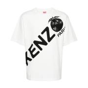 Wit Logo Print Crew Neck T-shirt Kenzo , White , Heren