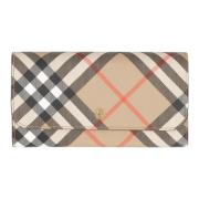 Geruite Leren Portemonnee met Drukknoop Burberry , Beige , Dames