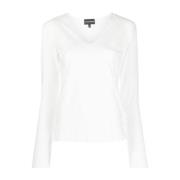 Witte V-hals trui met hartmotief Emporio Armani , White , Dames