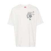 Ster Tijger Geborduurde Oversized T-shirt Kenzo , White , Heren