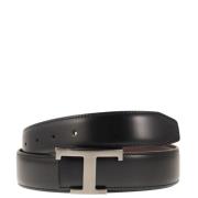 Tijdloze Omkeerbare Leren Riem Tod's , Black , Heren