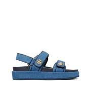 Blauwe Denim Sandalen met Goudkleurige Hardware Tory Burch , Blue , Da...