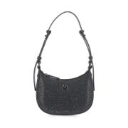 Zwarte leren schoudertas met strass Pinko , Black , Dames