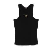 Zwarte Geribbelde Mouwloze Top Geborduurd Logo Liu Jo , Black , Dames