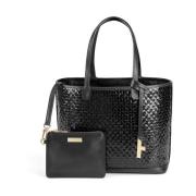 Beatrice Midi Leren Tote TAS Testoni , Black , Dames