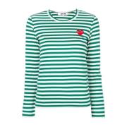 Gebreide Dames T-shirt met Lange Mouwen Comme des Garçons Play , Green...