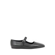 Leren Ballerina Flats Ronde Neus Riem The Row , Black , Dames