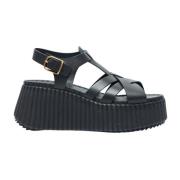 Geribbelde Platform Leren Sandalen Chloé , Black , Dames