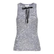 Sprankelende Zwarte Velvet Top Ganni , Gray , Dames