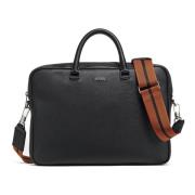 Edgy Zwarte Leren Zakelijke Tas Ermenegildo Zegna , Black , Heren