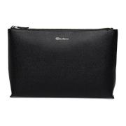 Embossed rechthoekige zwarte leren pouch Santoni , Black , Dames