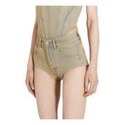 High-rise Denim Hot Shorts met Logo Patch Vetements , Beige , Dames