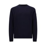 Navy Wol & Cashmere Gebreide Trui Moncler , Blue , Heren